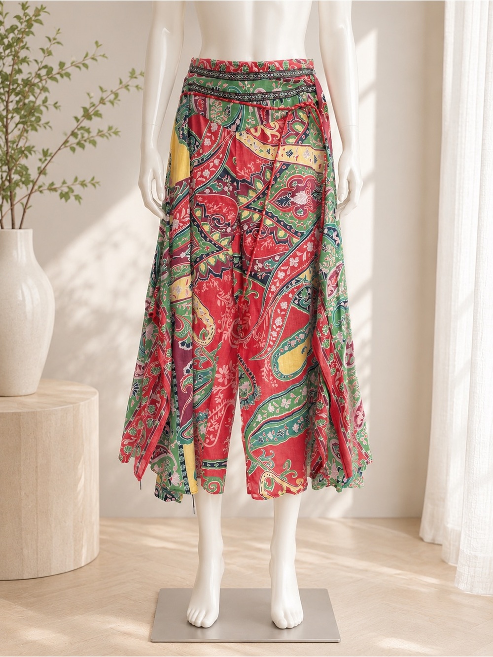 ⚡️Summer Sale⚡️ Women’s Boho Paisley Print Culottes Elastic Waist Wide Leg Pants